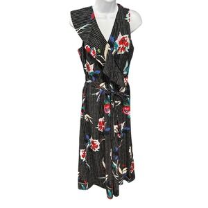 Apt 9‎ Floral Midi Dress Black White Polka Dot Sleeveless Belted Womens Size 6